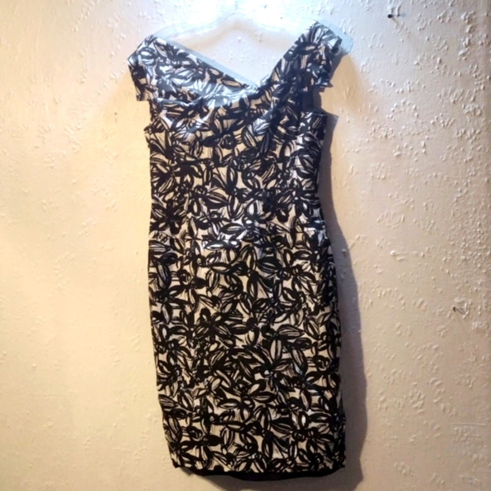 Adrianna Papell, brown & cream, cap sleeve, cocktail dress